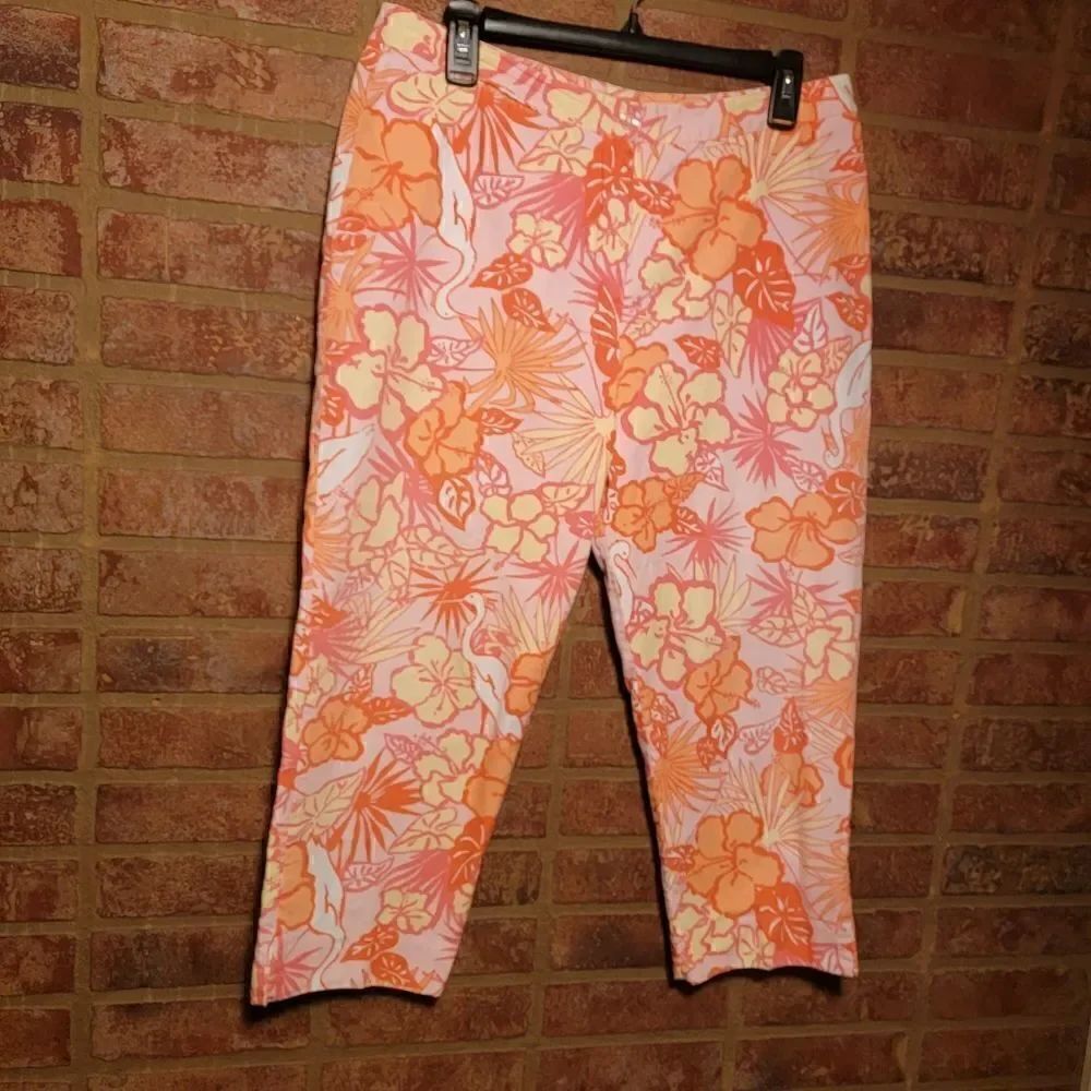 Vintage Lilly Pulitzer Heron There Floral Capri Pants size 12 P